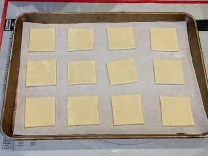 Dough squares on sheet tray