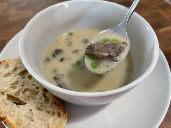 Cream of Morel Mushroom and Spring Pea Soup