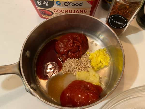 Sauce ingredients in pan