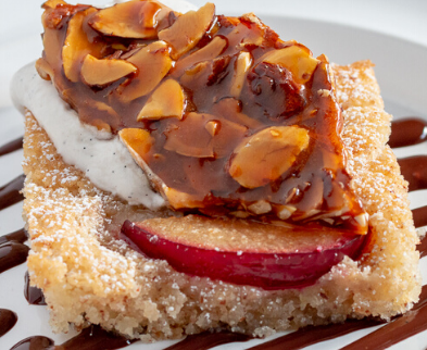 Plum Almond Cake with Almond Brittle