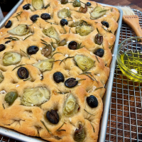 Focaccia with Olives, Artichokes & Rosemary 