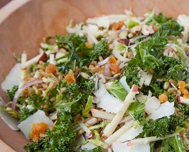 Kale, Freekah and Shaved Brussels Sprouts Salad 