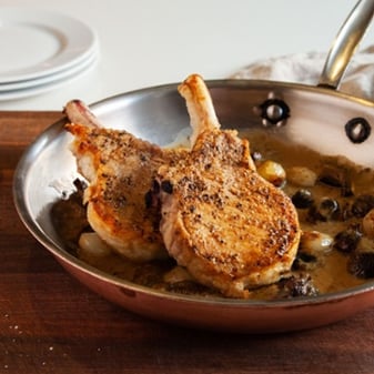 Sauteed Pork Chops with Mushrooms and Pearl Onions