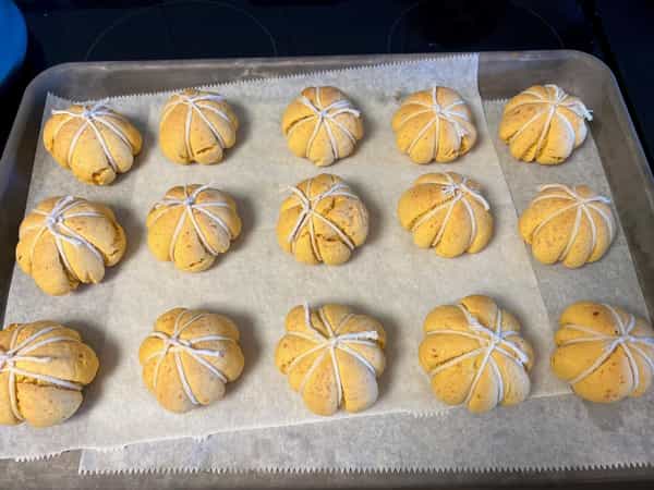 baked pumpkins with string