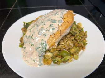 Chicken with Brussels Sprouts and Lentil Salad