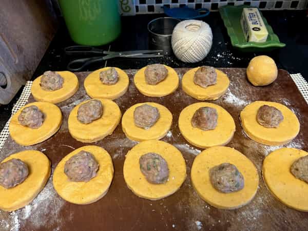 meatballs on dough