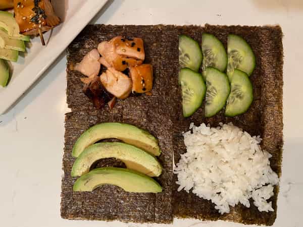 Sushi sandwich laid out