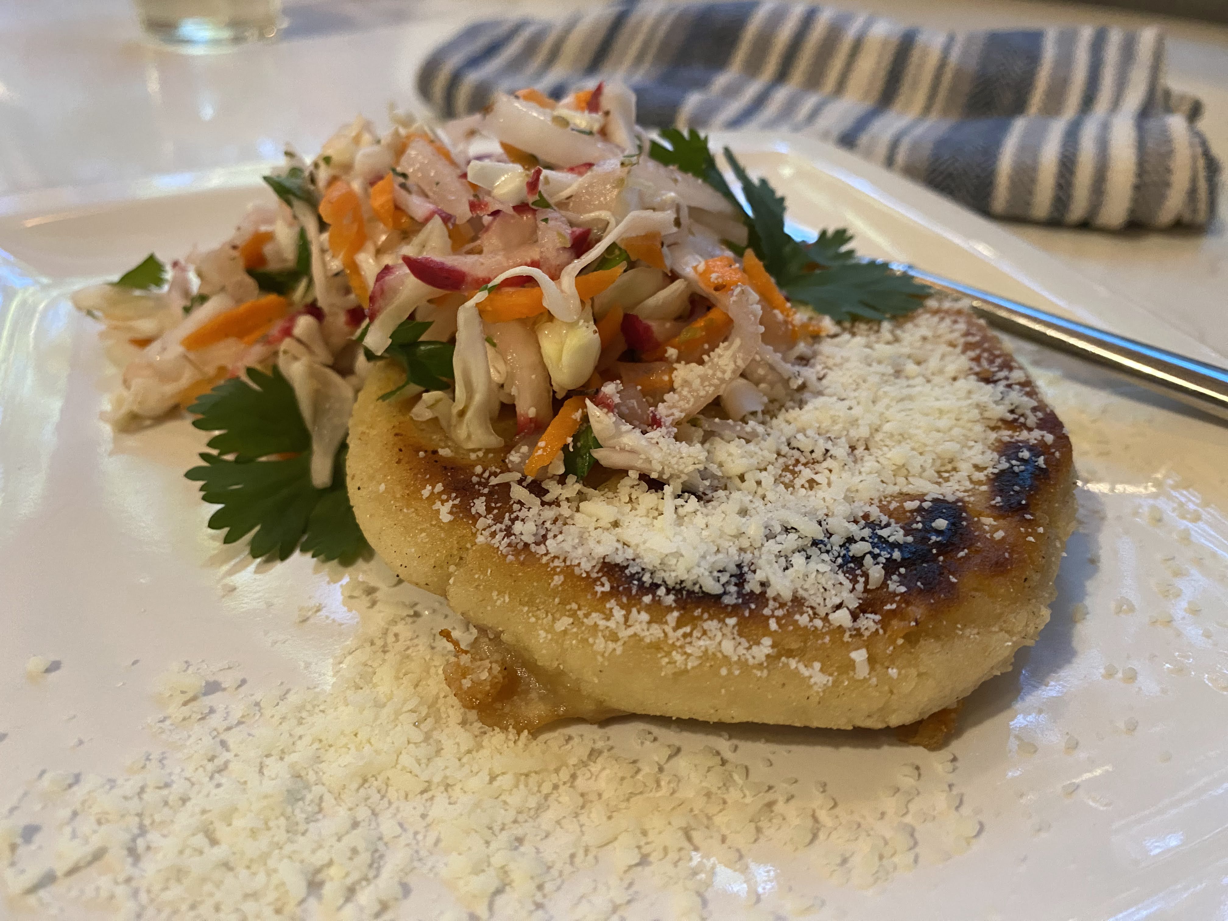 Bean and Cheese Pupusas (Stuffed and Griddled Masa Cakes) with Curtido Salad, image size:4032x3024